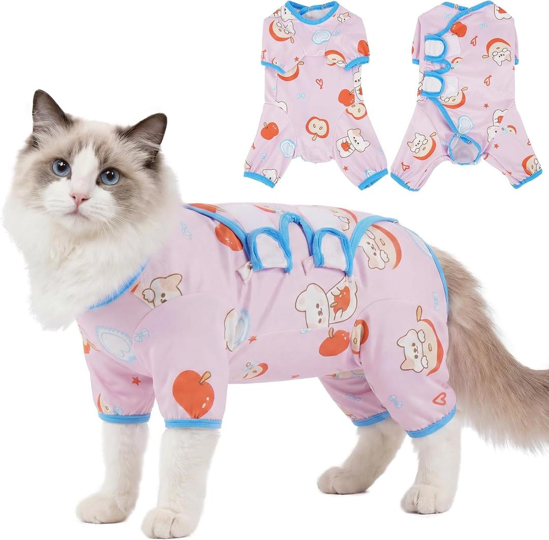 ROZKITCH Cat Recovery Suit, Full Coverage Anti Licking Onesie for Cats, Anti Shedding Overgrooming Wrap Full Body Jumpsuit Cute Pajamas Purple XL