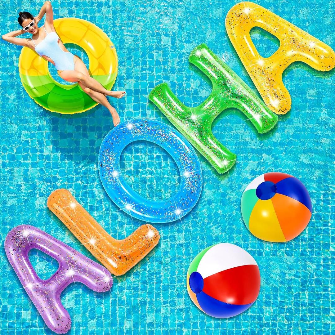 Sumind 8 Pcs Aloha Floating Pool Letters Set,20 Inch Inflatable Decor,Vivid, Medium