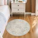 Beige Blue 3ft Round Rug for Bedroom, Entryway, Bathroom - Soft Small Circle Rugs for Home Office, Nurery, Kitchen, Pastel Washable Throw Rug Non Slip & Low Pile Carpet Dcor