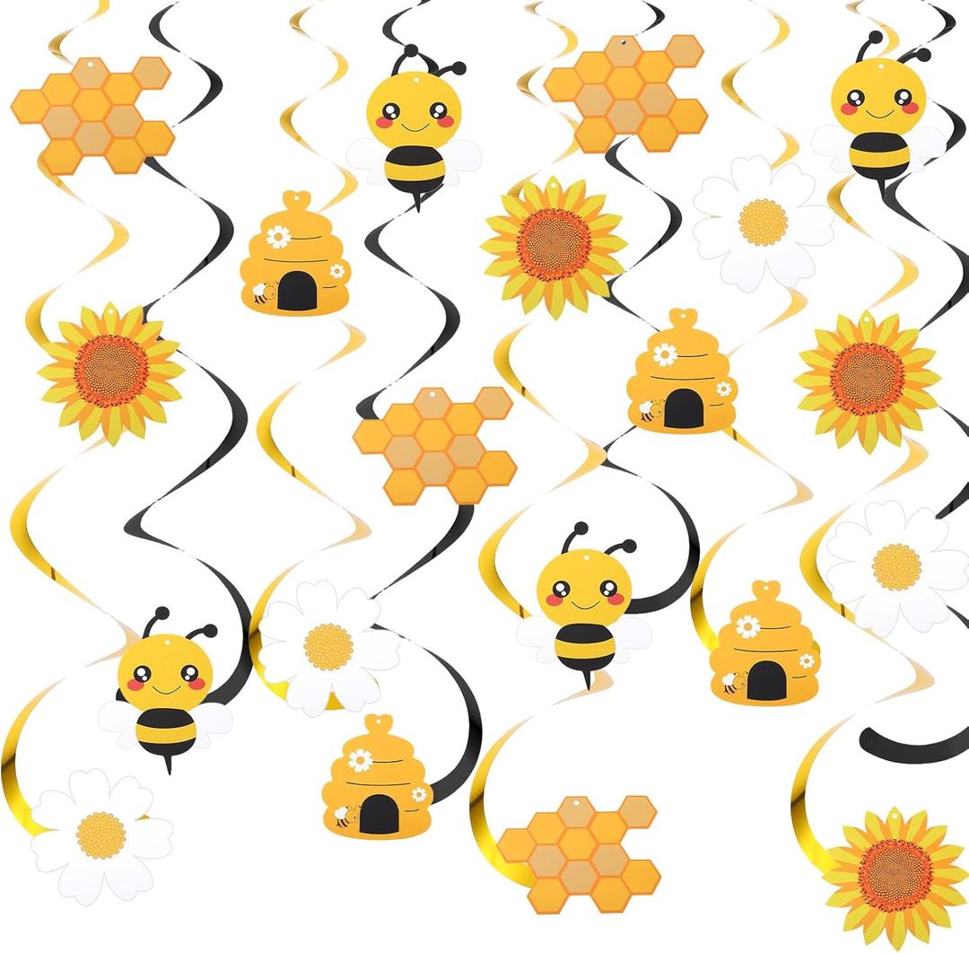 20 Pcs Party Decorations Of Bees Bumble Bee Hanging Swirl Bee Party Decorations Foil Ceiling Streamers For Baby Shower Birthday Honey Themed Party Gender Reveal Bridal Supplies