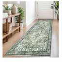 2.6x8 Washable Rug for Entryway, Green Soft Printed Area Rug, Non-Slip Kitchen Rugs, Low-Pile Medallion Indoor Door Mat, Small Farmhouse Carpet for Entrance Kitchen Foyer Bedside