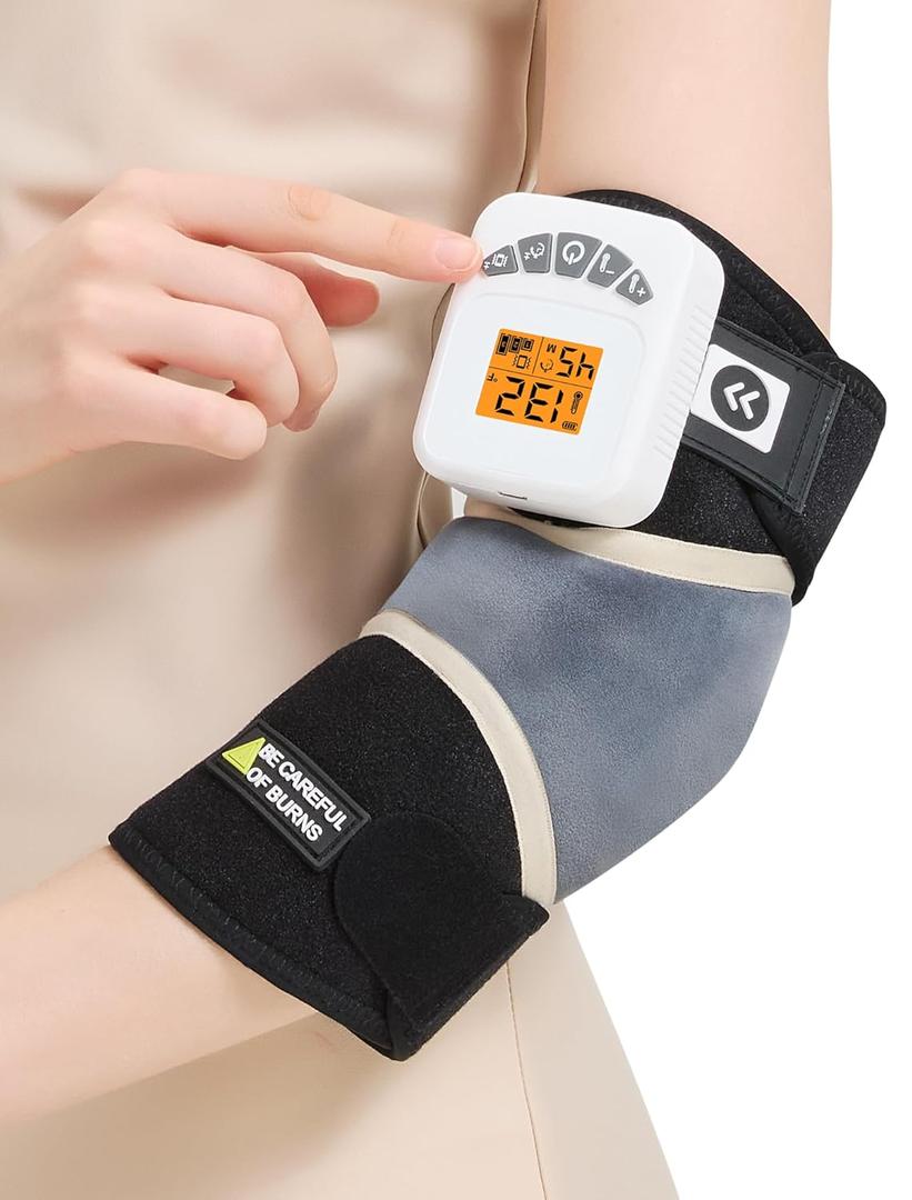 AOBOCO Cordless Elbow Heating Pad with Vibration, 5000mAh Rechargeable Arm Massager for Tendonitis and Tennis Elbow, Portable Heated Brace Wrap, 104-140 Heat Levels, 3 Vibration Modes