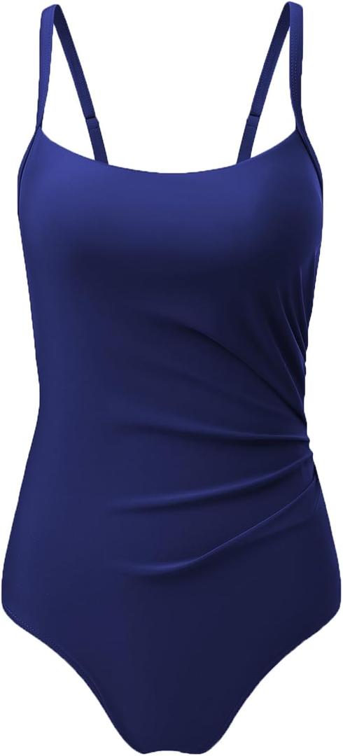 Aleumdr Women's One Piece Swimsuit Ruched Tummy Control Bathing Suit Square Neck Push Up Swimwear