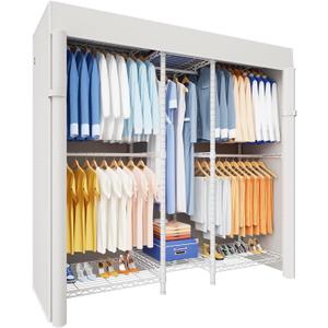 Ulif E12C Heavy Duty Closet Organizer System，Freestanding Clothing Rack, Adjustable Garment Rack 57.1" W x 16" D x 76.5" H Holds 860 lbs, White Clothing Rack with White Dustproof Cover