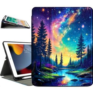 Lokigo Case for iPad 9th/8th/7th Generation (2021/2020/2019) 10.2 Inch, iPad Air 3rd Generation/Pro 10.5", Build with Pencil Holder, Protective Soft Back Stand Cover, Aurora