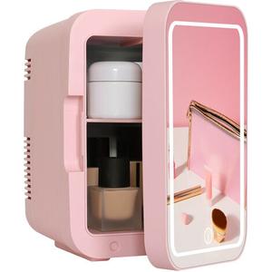 Iceblue Mini Fridge, 13 Display Modes Adjustable LED Light Mirror Gaming Mini Fridge, 4 Liter /6 Cans Gaming Small Refrigerator, AC/DC Dual-use Beverage Skincare Fridge for Bedroom,Gift - Pink