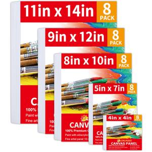 40 Pack Stretched Canvas Boards for Painting 8 of 4x4, 5X 7, 8x10, 9x12, 11x14 Art Blank Canvases, Gesso Primed 100% Cotton Canvas Panels for Acrylic Oil Watercolor Adults & Kids (combination)