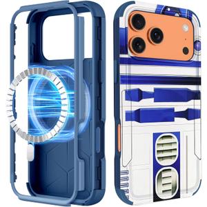 for iPhone 17 Pro Case - Compatible with MagSafe Women Cute Girls Magnetic Protective Phone Cover Boys Unique Design Heavy Duty Shockproof Funda for iPhone 17 Pro Case (Blue Robot)
