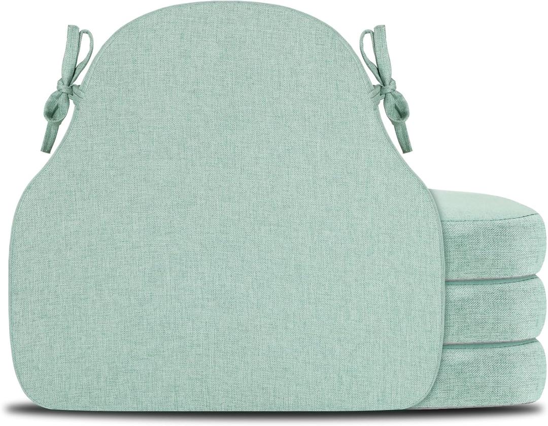 Sage Green Winsor Chair Cushions with Ties, Dining Kitchen Chair Seat Pads Non Slip Removable Washable Cover 17"x16" Set of 4