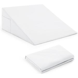 Horbaunal White Bed Wedge Pillow Cover with Zipper Design, Wedge Pillowcase Protector with Side Pocket for Storage, 26" L x 25" W x 7.5" H(Pillow Not Include)