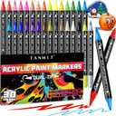 30 Colors Acrylic Paint Markers, Dual Tip Acrylic Paint Pens with Fine Tip and Brush Tip for Rock Painting, Ceramic, Wood, Plastic, Calligraphy, Scrapbooking, Brush Lettering, Card Making, DIY Crafts