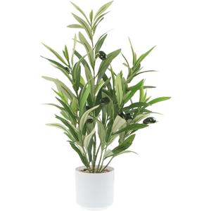 Artificial Olive Branches in Pot, Faux Greenery with White Pot, Fake Potted Green Plants Olive Stems Tables Centerpiece for Desk Shelf Cabinet Bedroom Livingroom Kitchen Indoor Home Decor