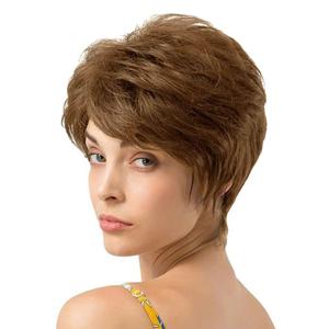 QUEENTAS Pixie Layered Short Chestnut Brown Wig Natural Curl Synthetic Hair Wigs for Women (Olive Brown)