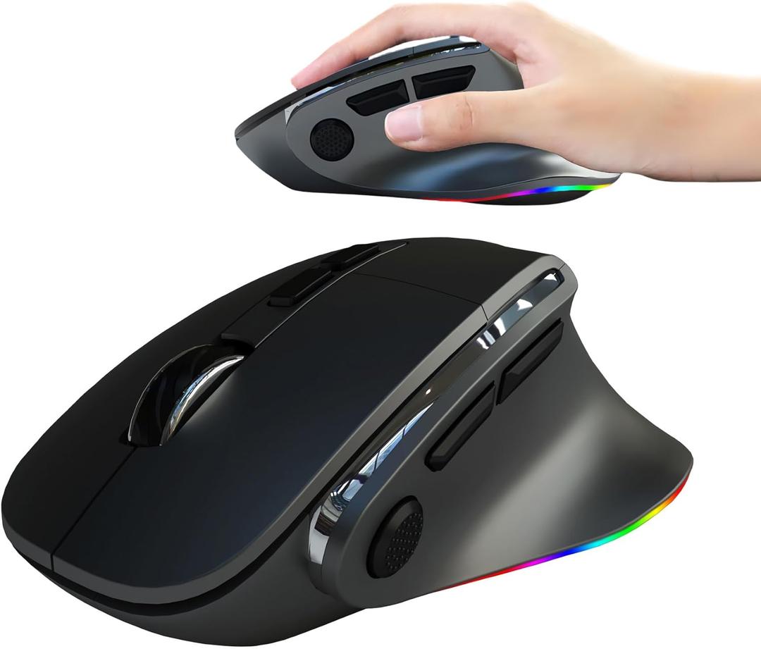 Ergonomic Mouse Large Middle Hands Dual Mode(Bluetooth+USB)Rechargeable Vertical Carpal Tunnel Bluetooth Wireless Mouse for PC/Laptop/Computer/Desktop/Tablet/ipad/Macbook Air/Pro Office Work Gift (Black)