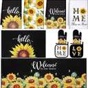 Fourluoo 10 Pcs Sunflower Kitchen Dish Towels Rugs Oven Mitts and Pot Holders Set Farmhouse Kitchen Decor Set for Women Mom Daughter Gift Cooking Baking Grilling (Bright Black Yellow)