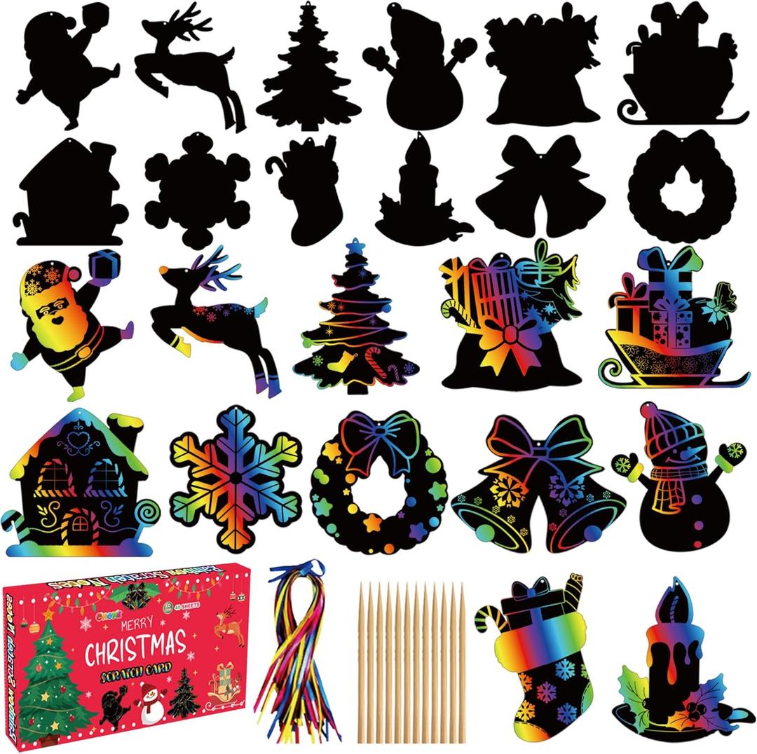 2 x Stocking Stuffers - 48 PCS Rainbow Scratch Paper Cards Set | Christmas Crafts Toys Game for Kids - Christmas Gifts Ornaments Party Favors Decorations Supplies for Grandkids - Toddler Stocking Stuffers