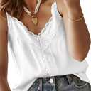 miduo Womens Satin V Neck Lace Trim Buttoned Cami Spaghetti Strap Camisole Sleeveless Tank Tops
 XXL