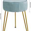 IBUYKE Velvet Round Footrest Stool Ottoman, Makeup Vanity Stool Side Table, Velvet Dressing Table Seat, Pouf Couch Stool, Golden Steel Legs, Blue LG-30H