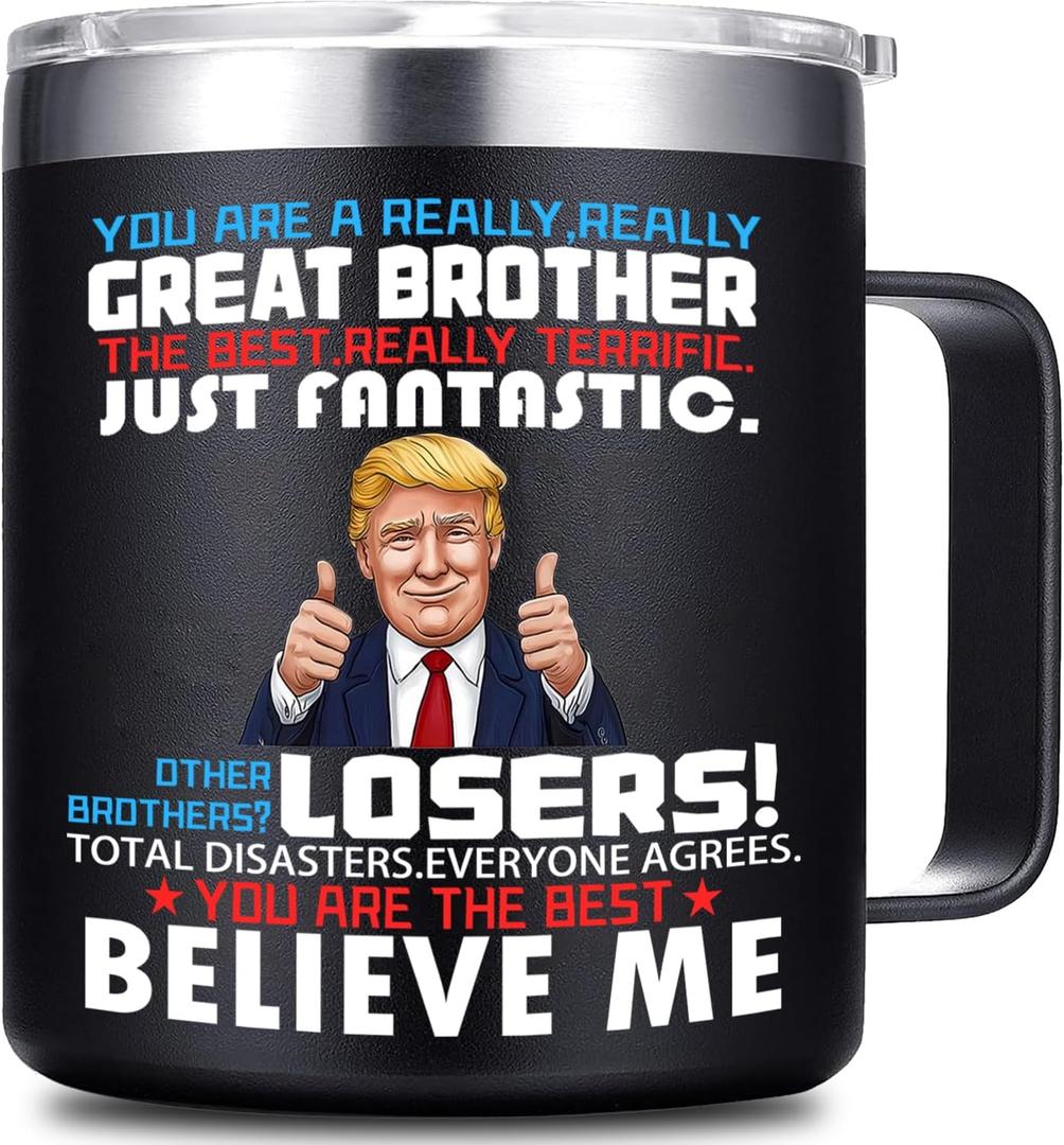 Funny Gifts for Brother from Sister Adult-Birthday Best Gift For Big, Little Brother-Present Idea for Birthday,Father's Day,mother's Day (14 oz, Insulated Coffee mug) (Black)