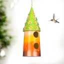 BAYN Hanging Bird House for Outside, 2 Story Double Hole Metal Birdhouse for Outdoor Hanging Handwork Bird Nest Decorative Garden Decor Outdoor