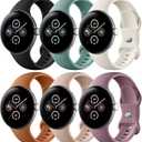 Maledan Band Compatible with Google Pixel Watch 4/3 41mm 45mm/ Google Pixel Watch Band for Men Women, 6 Pack Soft Silicone Waterproof Strap Replacement Sport Bands for Pixel Watch 1/2/3/4 Accessory, S (2-Black/Pine Green/Lunar White/Brown/Milk tea/Purple smoke)