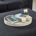 PEMAR 15.7"x11.8" Oval Mother of Pearl Serving Tray, Decorative Ottoman Tray for Living Room, Coffee Table, Breakfast in Bed, Candle Display (White Cream)