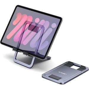 JSAUX Universal Tablet Stand, Portable Foldable Tablet Holder for Desk Compatible with iPad mini/Air, Samsung Galaxy Tab, Kindle Fire, Steam Deck, Switch 2, ROG Ally, iPhone and Other Tablets-Gray