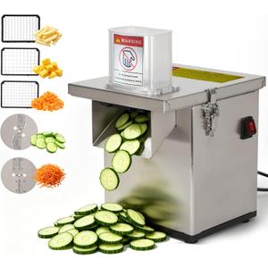 4-In-1 Electric Vegetable Chopper – 330 lbs/hr, 200W Motor, Slice/Dice/Shred/Wavy Cut, Stainless Steel, Large Feed Chute, Safety Shut‑off – for Restaurant & Home Kitchen