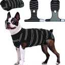 Kuoser Dog Surgery Recovery Suit for Female Male Dogs, Stripes Spay Neuter Anti-Licking Dog Onesie, Surgical Suit Snugly Pet Post Surgery Vest Bodysuit for Abdominal Wounds Skin Disease, Black L (Large (Back: 16.1" - 20.1"; Weight: 23 - 48LB))