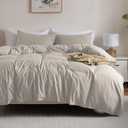 Washed Linen Color Duvet Cover Set Queen Size, 3 Piece Prewashed Microfiber Cotton-Like Bedding Set, Duvet Cover 90x90 with Button Closure, 2 Pillow Shams for All Seasons, Comforter Not Included