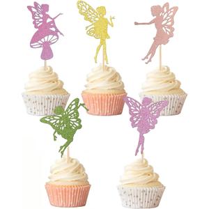 30PCS Fairy Cupcake Toppers Fairy Cake Decoration Fairy Garden Topper for Fairy Party Birthday Baby Shower