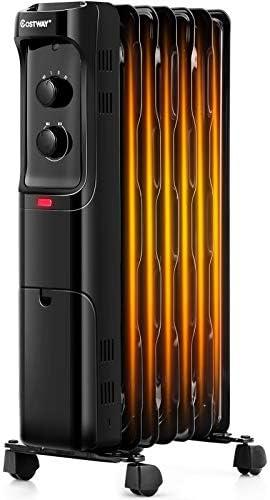 Oil Filled Radiator Heater, 1500W Electric Oil Heater with 3 Heating Mode, Adjustable Thermostat, Tip-Over & Overheat Protection, Portable Space Heater for Indoor Use Home Office, Black