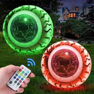 FunFanso 2 PCS Halloween Inflatable Eyeballs Indoor Outdoor Decorations, 24 Inch Blow up Eyeballs with Built-in Multi-Color RGB LED Light, Scary Hanging Decor for Window Gates Garden Yard Party Home