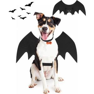 4 x Halloween Dog Bat Wings Costume, Pet Halloween Cosplay Party Dress Up Clothes with Pumpkin Bells for Dogs and Cats (Medium)