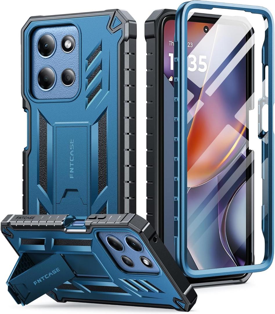 FNTCASE for Moto-G 2026/2025 Case: for Motorola Moto G Play 2026 5G Military Grade Drop Proof Protection Cover with Kickstand | Matte Textured Rugged Shockproof TPU | Protective Phone Case Blue