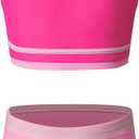 blibean Tween Girls Swimsuits 2 Piece Color Block Bikini Sets with Chest Pad (10-11 Years, A-hot Pink)