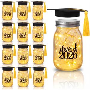Yungyan 12 Sets 2026 Graduation Centerpieces for Tables with LED Lights, Class of 2026 Mason Jar Graduation for Tables with Grad Cap for College High Middle School Grad Party Supplies Gifts
