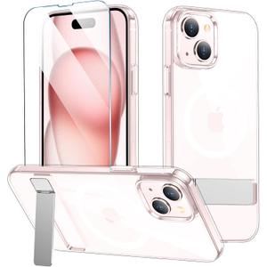 xiwxi for iPhone 15 Case with Kickstand, [Compatible with Magsafe][1*Screen Protector], Military-Grade Protection & Anti-Yellowing, Magnetic Phone Case for iPhone 15, Clear