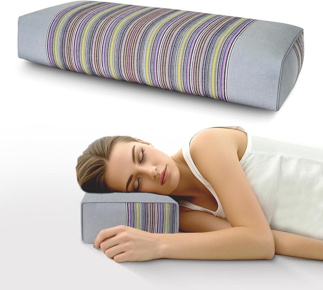 Buckwheat Pillow & Cervical Pillows for Sleeping (21x8x3inch) 100% Organic Coarse Cloth Package w Organic Buckwheat Hulls, Natural Cooling Technology and Relieve Cervical Pain. (Grey)