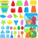 Collapsible Beach Toys Set for Kids Toddlers, Travel Beach Sand Castle Kits with Mesh Bag & Molds, Collapsible Sand Bucket and Shovel Set, Sandbox Toys for Toddlers Kids Age 3-12