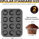 HONGBAKE Muffin Pan for Baking, Nonstick Cupcake Tin 12 Cup, 2 Pack Cup Cake Tray, Premium Cheesecake Pans, Dishwasher Safe - Dark Grey