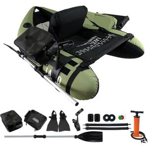 Fishing Float Tubes, Inflatable Float Tube, Belly Boat Fishing with Adjustable Straps, Storage Pockets, Fish Ruler, Pump, Oar, Rod Holder and Mount, Fins, 350LBS Load Bearing Capacity