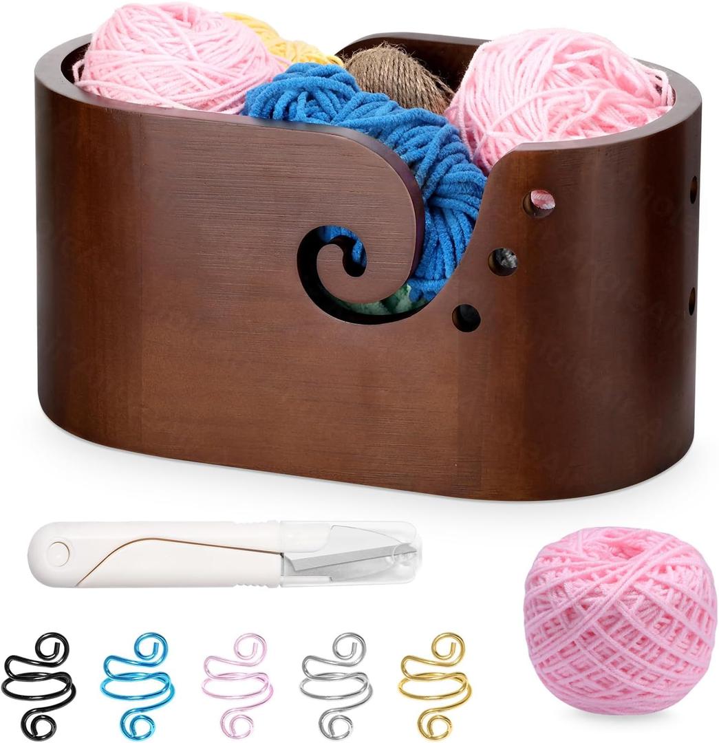 Large Wooden Yarn Bowl, Yarn Bowls for Crocheting, Crochet Tension Rings, Handmade Wood Knitting Yarn Holder Storage Bowl for Crocheting and Knitting Lovers Mothers Day Present (S1)
