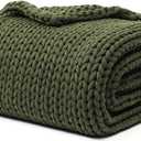 YnM Cotton Weighted Blanket, Handmade Chunky Knitted Design, Soft and Cozy, Temperature Regulating and Breathable, Machine Washable Throw for Sleep or Home Decor (Pine Green, 50x60 Inch, 15lbs)