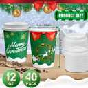 JOYEUX Christmas Disposable Coffee Cups with Lids 12 oz, To Go Coffee Cups, Holiday Paper Cups for Hot Cocoa, Hot Chocolate, Drinks Supplies, Xmas Dinner Party - 40 Pack