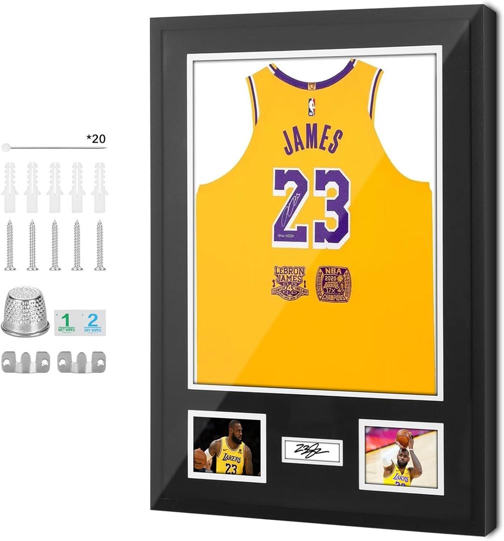 Nice C Jersey Frame Display Cases, Jersey Frame with Pictures Photos Slots, Jersey Shadow Box Shirt Wall Display Case, Signature Display, 98% UV Protection, Football Basketball Soccer (1 Pack)