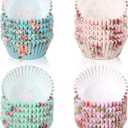Yaomiao 600 Count Floral Cupcake Liners Tea Party Baking Paper Easter Flower Muffin Cupcake Liners Wrappers for Tea Party Wedding Birthday Baby Shower Decorations, 4 Styles