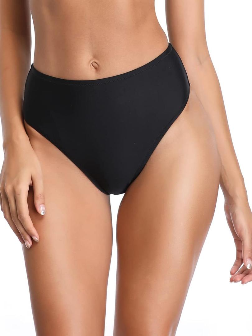 RELLECIGA Women's High Cut Bikini Bottom (Medium, Black)