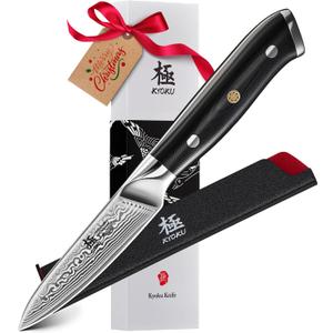 KYOKU Paring Knife - 3.5" - Shogun Series - Japanese Style VG10 Steel Core Damascus Blade - with Sheath & Case