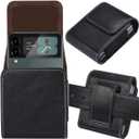 Miimall Samsung Galaxy Z Flip 6/5/4/3 Phone Pouch Holster Belt Case, Leather With Metal Clip for Galaxy Z Flip 6, 5, 4, 3, Motorola Razr 2024+ (Black)